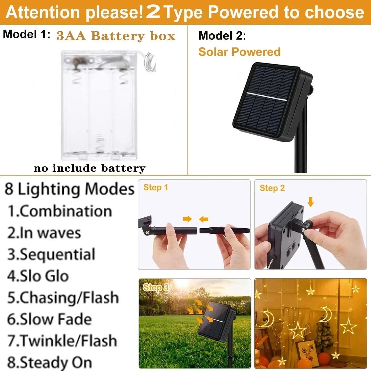 Luzes de Fada Estrela e Lua LED Solar - Encanto Natalino - Imagem 8