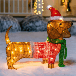 Luz de Jardim LED Cachorro Salsicha de Tinsel com 40 LEDs Branco Quente – 61 cm